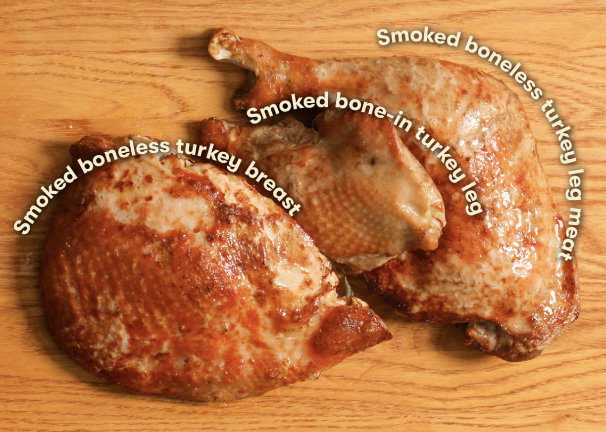 Smoked bone-in turkey leg quarter